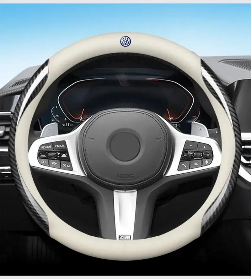 B6 VW For Volkswagen PU Carbon Fiber Leather Car Steering Wheel Cover Car Accessories For Volkswagen R-Line GTI T5 Golf T-ROC R