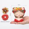 Charming Girl & Fruit Harvest Mini Planter, Cute Decorative Flower Pot for Succulents & Small Indoor Plants for Desk Decor