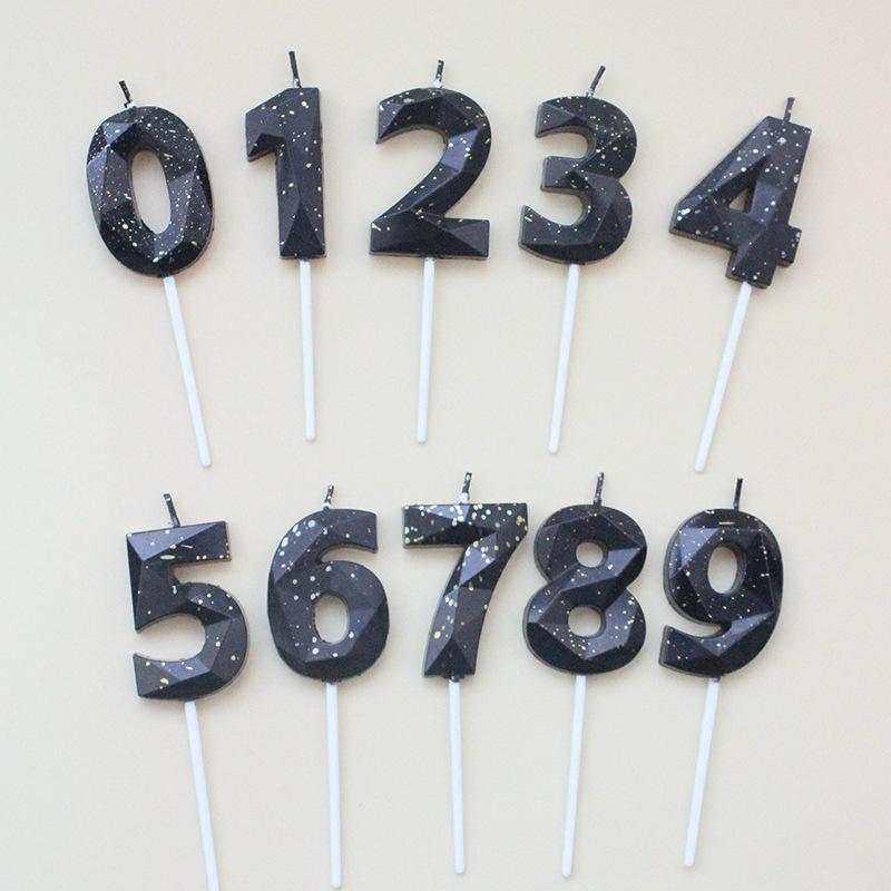 New Birthday Party Cake Decoration Time and Space Numbers 0-9 PVC Boxed Black Gold Dot Candles