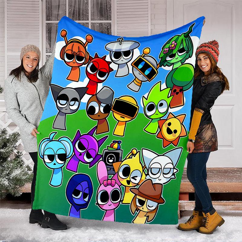 1pc SPRUNKI2 Theme Blanket - Digital Print, Polyester, Cozy for All Seasons, Perfect for Outdoor, Camping, and Travel