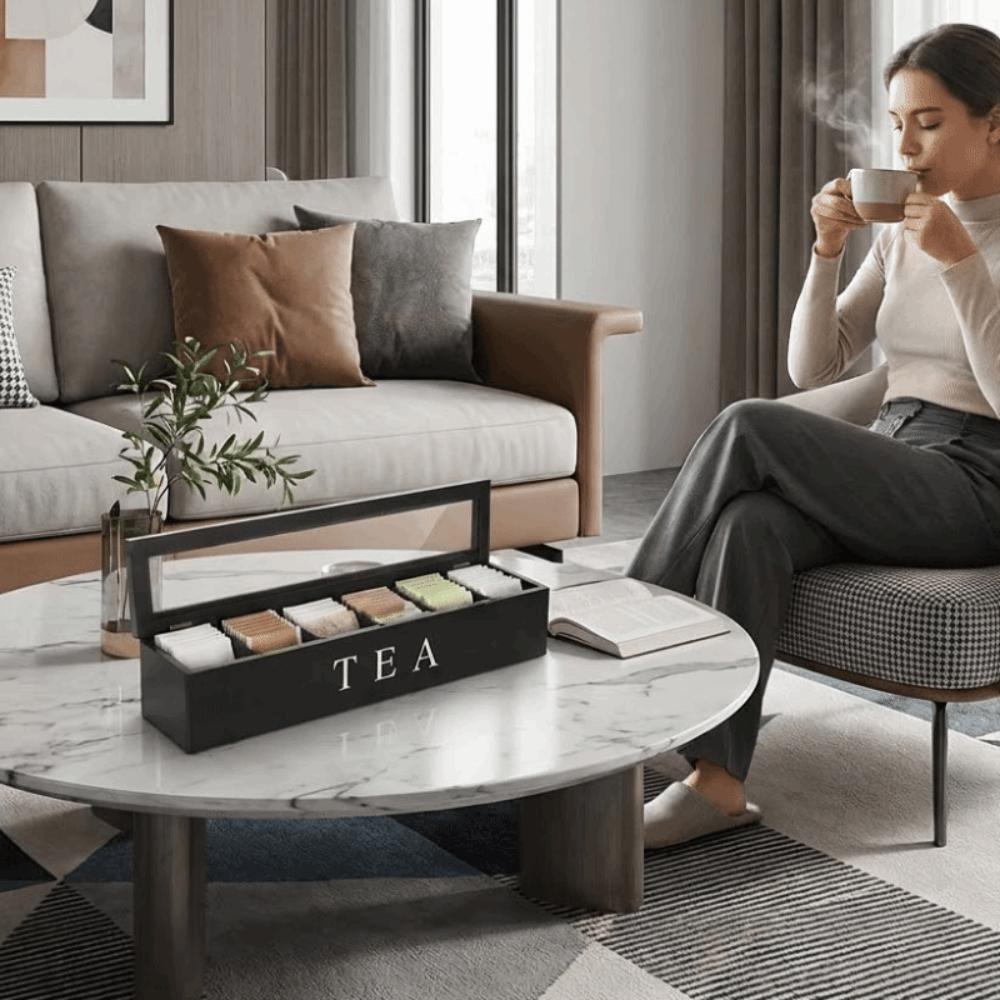 Clear Window Tea Bag Storage Box Wooden Sugar Packet Storage Box Jewelry Watch Display Case Office