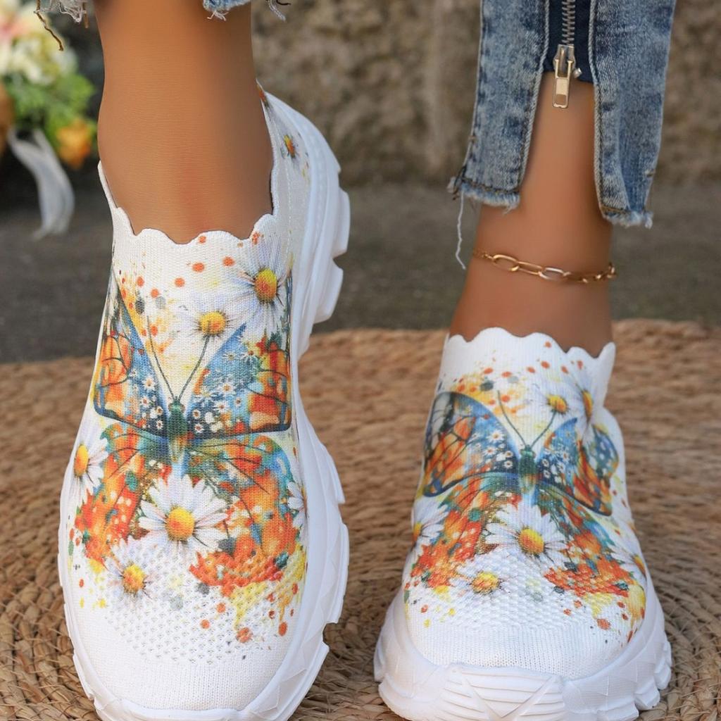 Casual flower sports single shoes women's 2025 new fashion flat single large size warped head lace-up casual