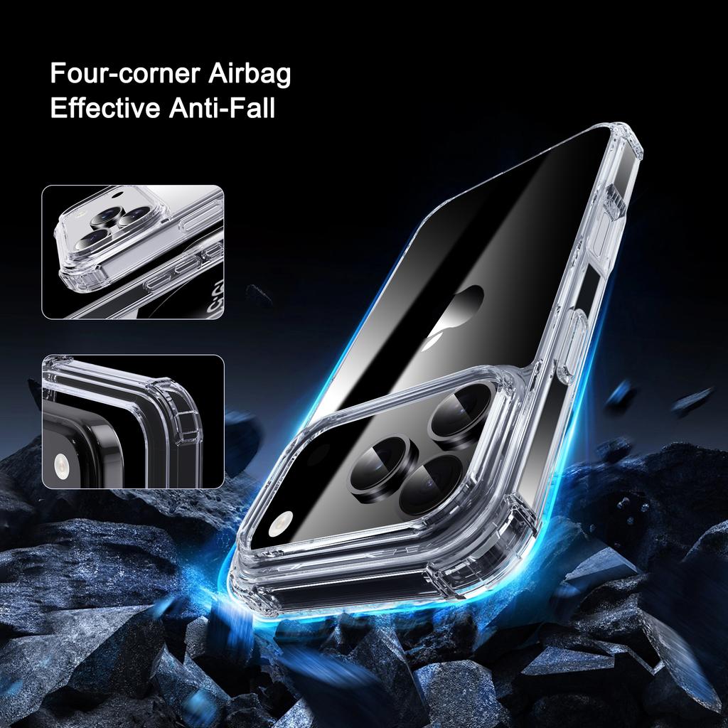 IPAKY Pour iPhone 17 Pro Max Étui Quatre Coins Antichoc Transparent Coque Arrière de Téléphone