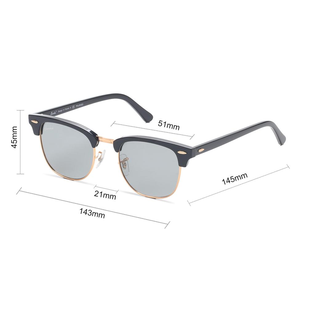 Berikin Polarized Light Classic Thermont UV400 Half Frame Sunglasses, Gray, Brow, Unisex, Men's, Protection, Gold,