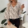 Women's V-neck Printed Elegant Women Shirt Spring Autumn Tops Long Sleeve Loose Simple Ladie Blouse Streetwear Casual Fashion Clothing