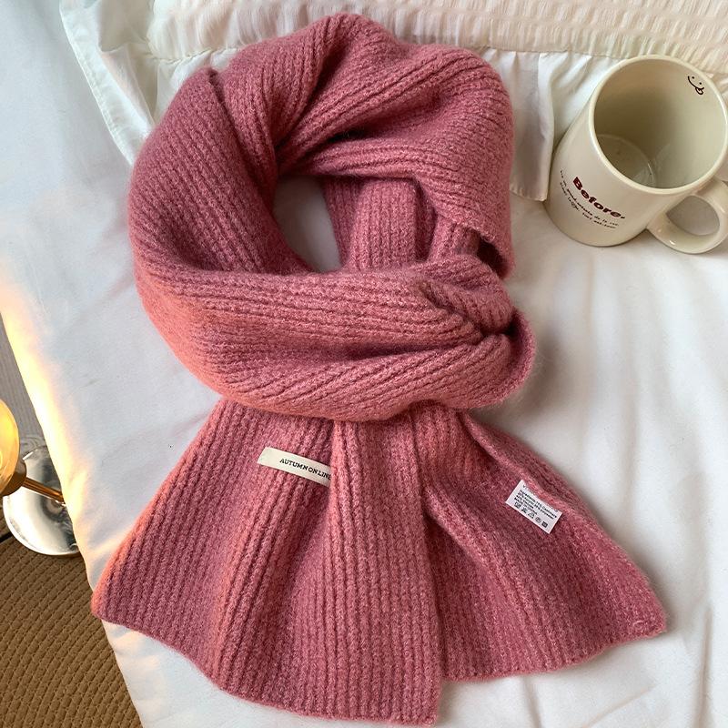 Scarf Women's New Winter Knitted Wool Scarf Red Korean Version Versatile High End Solid Color Warm Couple