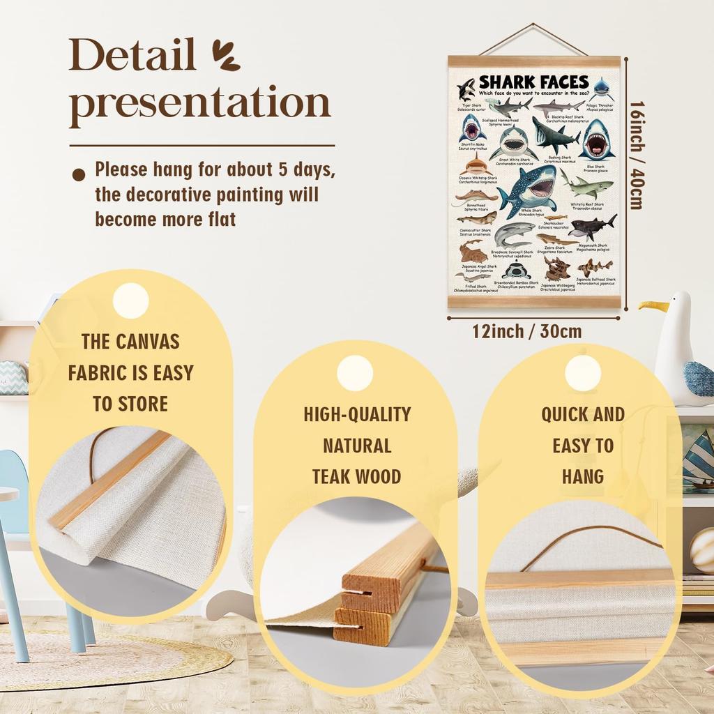 ZTGDA Shark Faces Posters, Sea Animals Sharks Posters Wall Art,Marine Sharks Decor,Ocean Educational Poster for Kid Classroom Decorations Kids Room