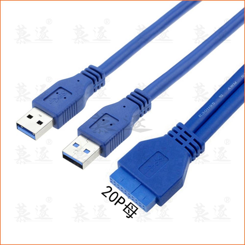 Blau 2 Port USB 3,0 Typ A Stecker auf 20 Pin Header Stecker Adapter Kabel 0,3 M 0.25M