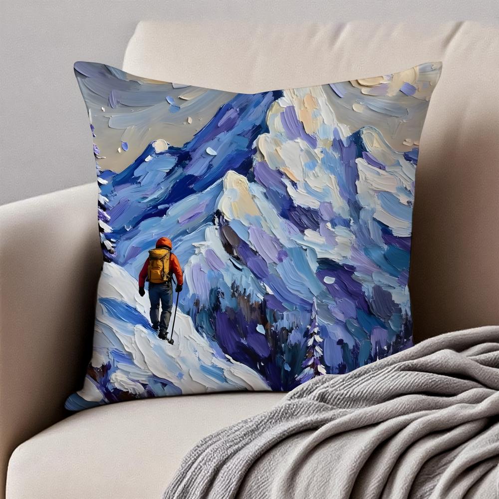 MMountain Landscape Pillow Art Decor Cushion Cushion Cover Pillowcase Antidustmite Invisible Zipper Short Plush Sofa Cushion