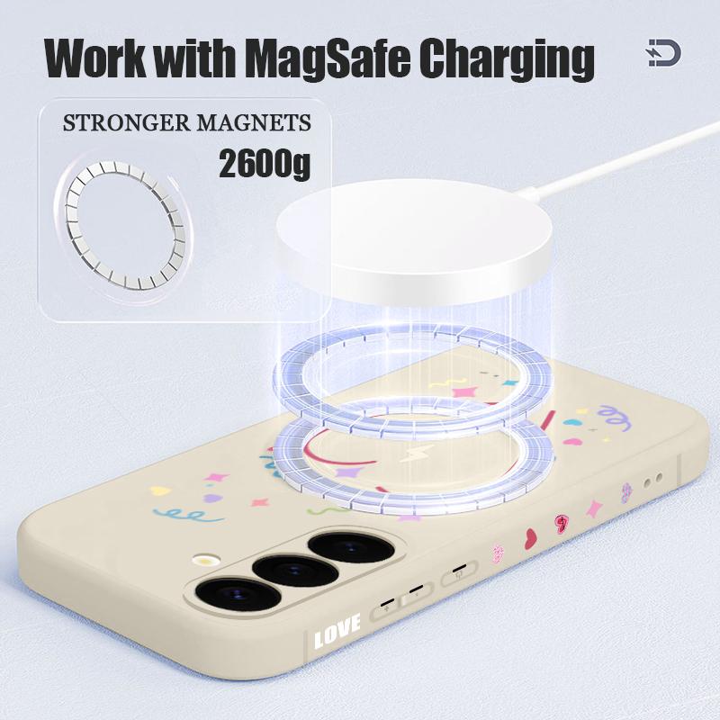 Love Heart Print Magnetic Phone Case For Samsung Galaxy S26 S25 S24 Ultra S23 S24 S25 FE S22 Plus For Magsafe Soft TPU Cover