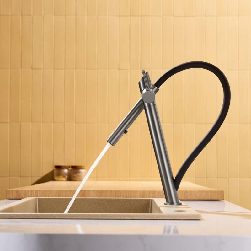Tuqiu New Sink Faucet Kitchen Tap Hot and Cold Functions Brass Rotation Pull Down Decked Single Lever Sink Mixer New