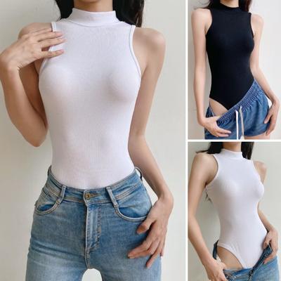 Women Sexy Bodysuit Sleeveless Half Turtleneck Bodysuit Summer Slim Fit One-Piece Vest Solid Color Bottoming Shirt