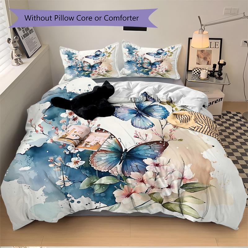 3pcs Butterfly Art Ideas Printed Quilt Set - Soft and Comfortable Quilt Cover for Bedroom, Guest Room and Dormitory Decorative Bedding Set 1