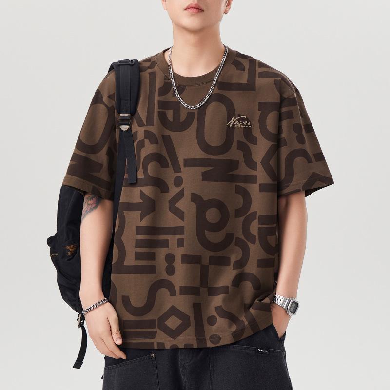 

New Summer Short-sleeved T-shirt for Men Full-print Loose T-shirt Round Neck Versatile Five-point Sleeves 4XL