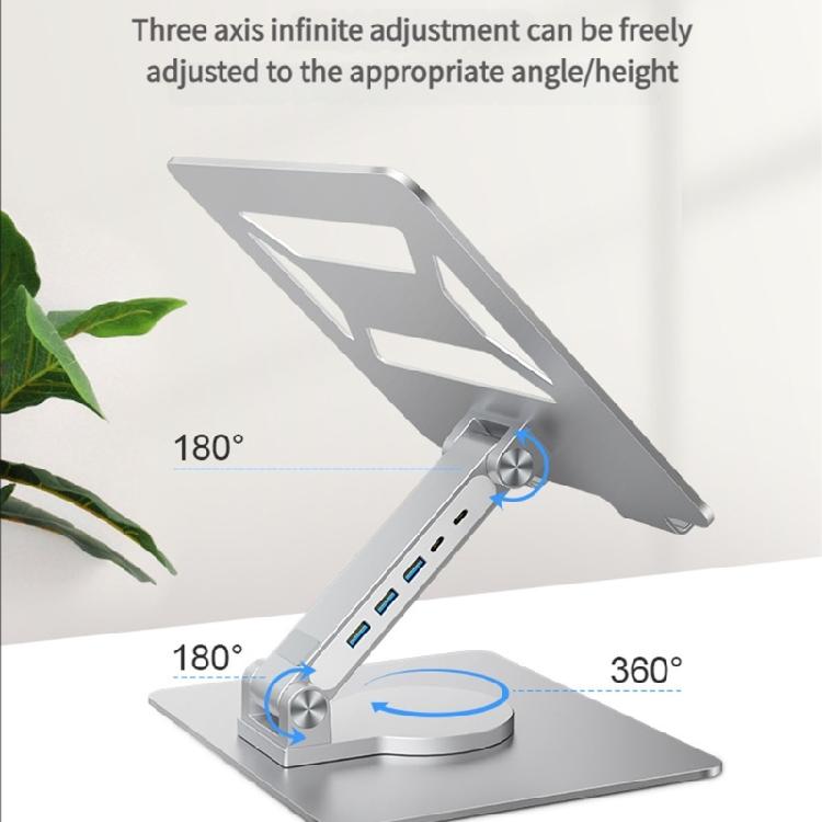 Aluminum Laptop Stand 360 Degree Rotating Base Foldable Portable Design Integrated Expansion Dock Height Adjustable For PC Tablet