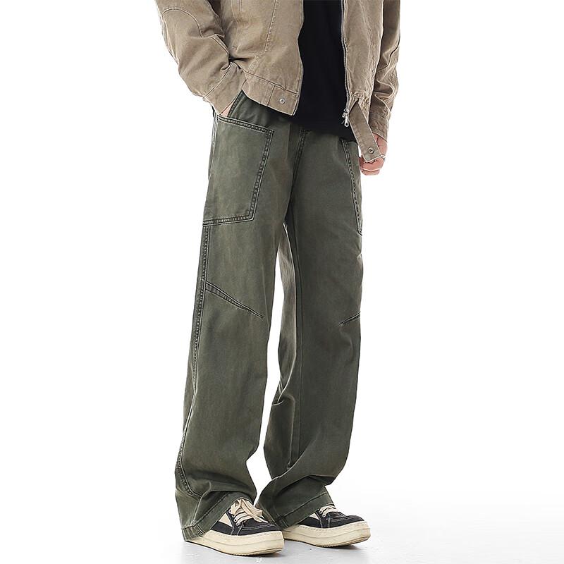 VUUG Men's American Retro Washed Cargo Straight-Leg Pants