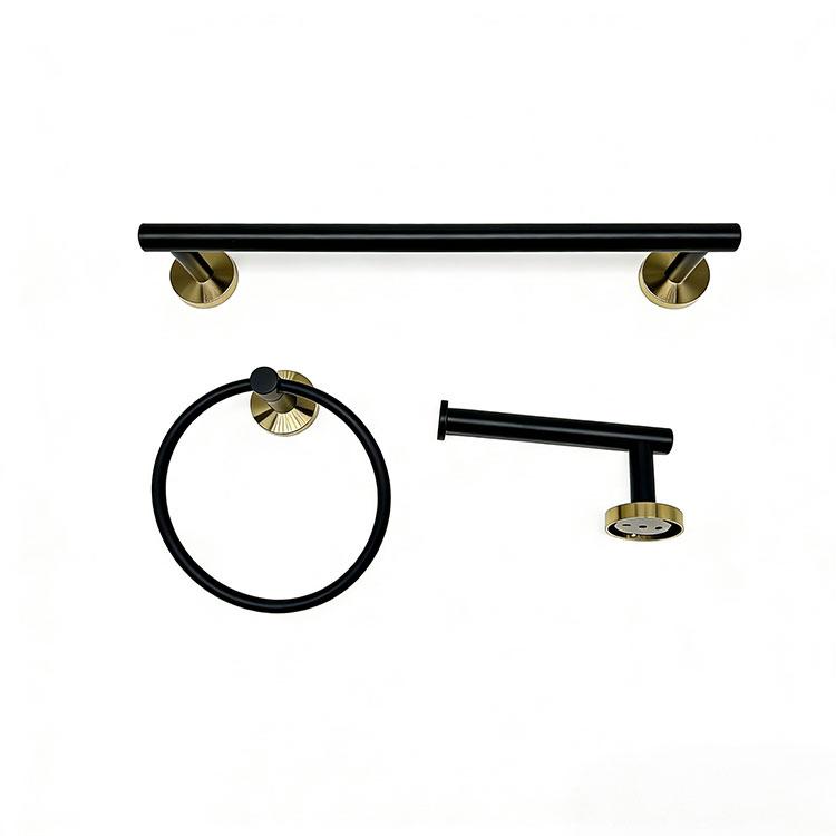 Modern Hotel Bathroom Set Towel Rack + Shelf + Toilet Paper Holder Durable Stainless Steel Space-Saving Eco-Friendly Black Gold