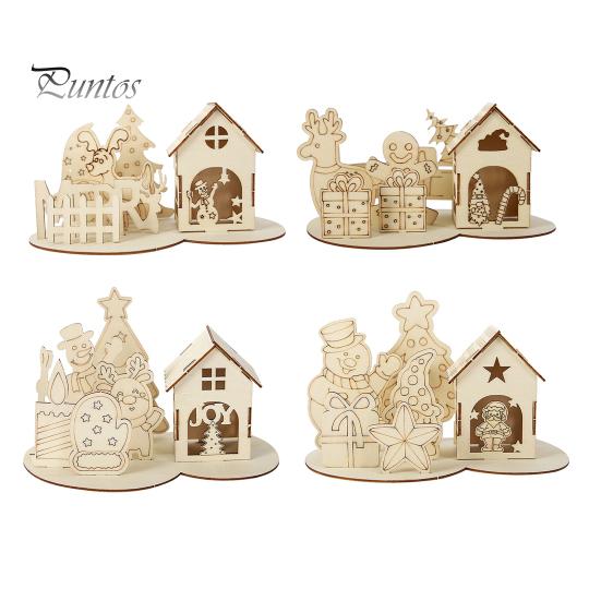 Dřevěný dům Puzzle Block Vánoční Stavebnice Ornament Kit Vánoční dekorace na plochu Vzdělávací kutilské řemeslo pro děti a dospělé