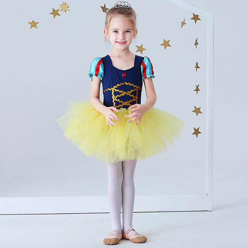 Elegant Girls Dance Skirt Summer Short Sleeve Fluffy Mesh Ballet Dress Slim Comfortable Girl Stage Show Costumes