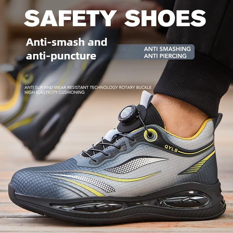 Anti-puncture Work Shoes Lightweight Safety Shoes with Rotary Button Steel Toe Work Boots for Men Women Safety Toe Sneakers