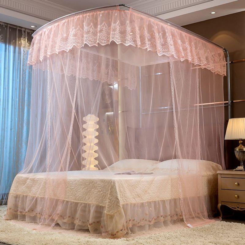 Palace Style Floor-Standing U-Shaped Double Bed Mosquito Net, Retractable with Three Doors, Dense Mesh, Sturdy Stainless Steel Support.