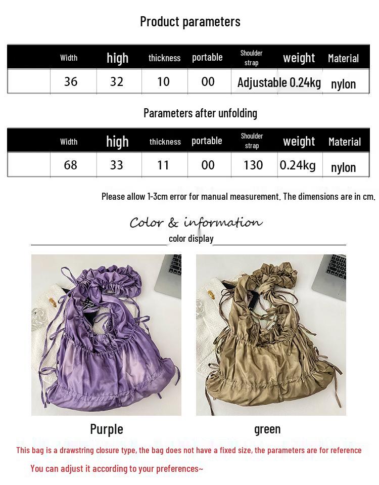 Korean Style Cloud Crossbody Bag with Colorful Laces - Trendy One-Shoulder Pleated Handbag for Shopping