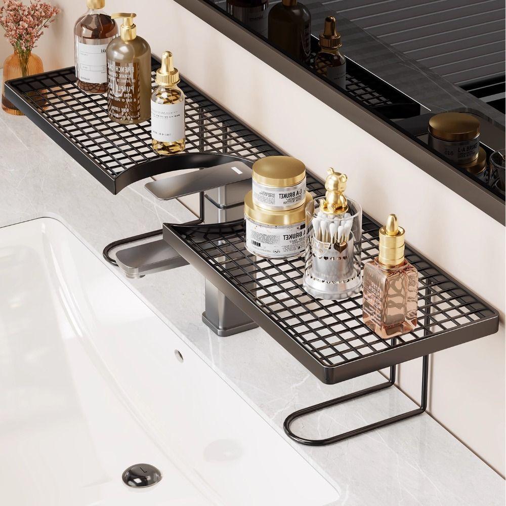 50/60cm Bathroom Counter Shelf Draining Anti Slip Faucet Shelf Heavy Duty Hollow Out Bathroom Vanity Shelf