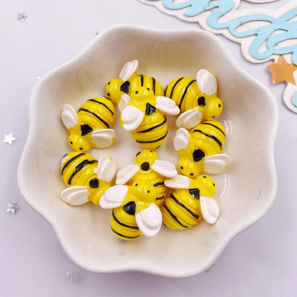 10PCS Resin Cute Colorful 3D Cartoon Bee Flower Figurines Flat Back Rhinestone Garden Scrapbook DIY Bow Decor  Accessories