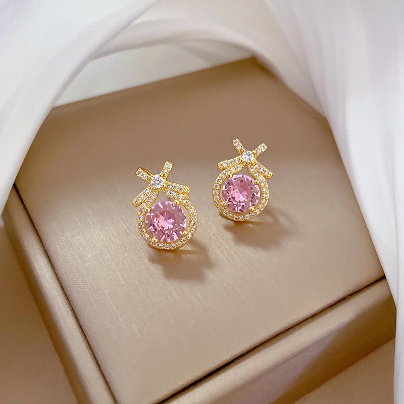 Necklace Earrings Set Light Luxury Full Of Diamonds Water Drop Bow Personality Temperament Banquet Earrings Item Group