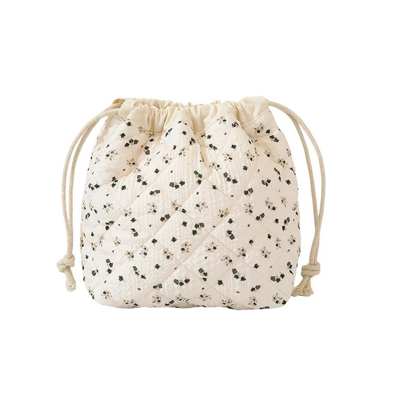 New Light Printed Bouquet Mouth Storage Bag Korean Version Floral Lazy Drawstring Cosmetic Bag Large Capacity