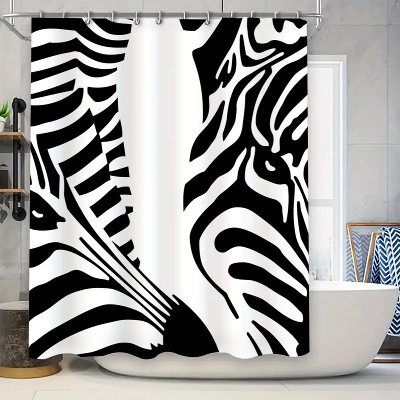 

Black White Zebra Print Shower Curtain Bathroom Decor For Home Decoration Waterproof Fabric Available In Multiple Sizes W60H190(CM)-1 Pcs