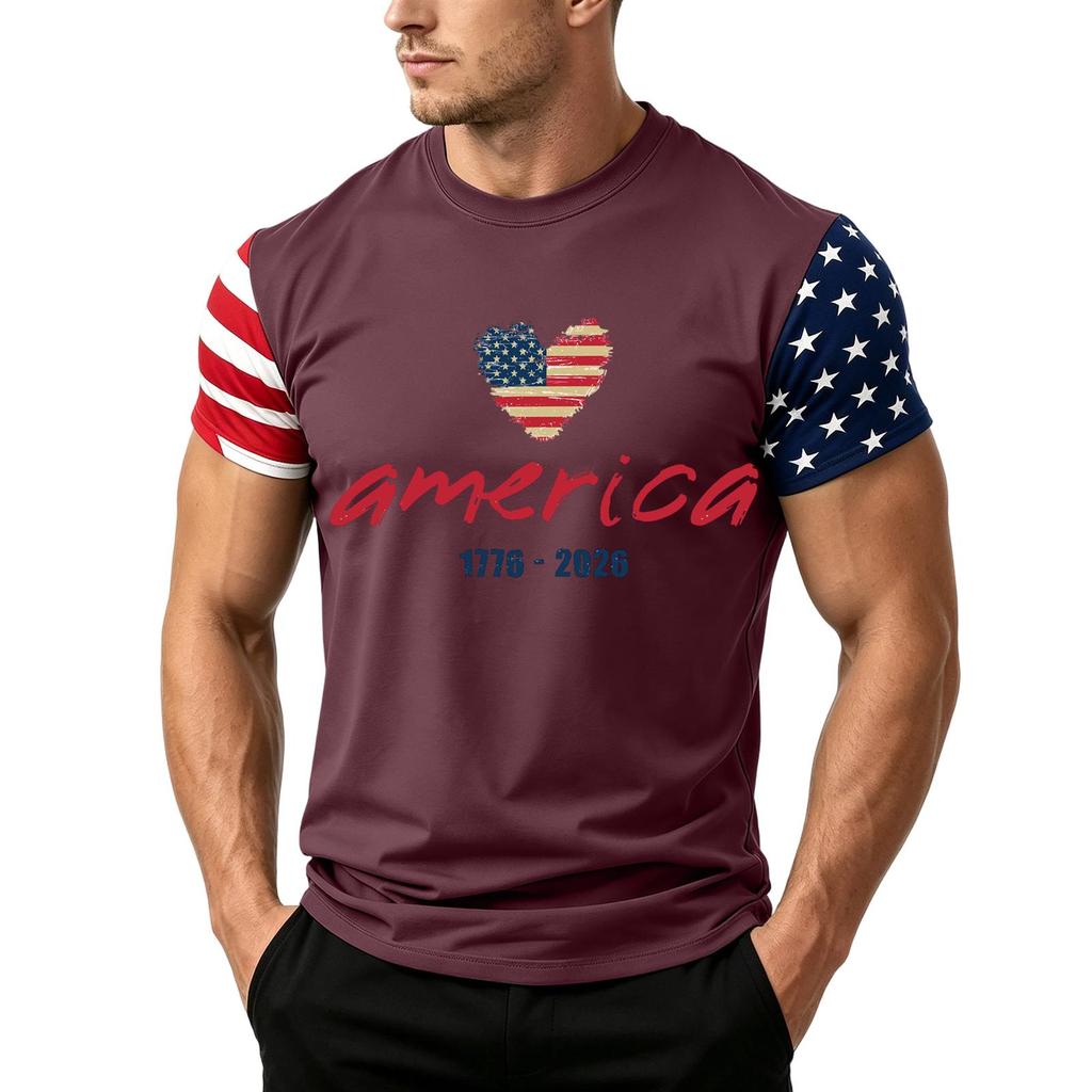 Men's Independence Day Flag Print Short Sleeve T-Shirt, Loose Casual Daily Summer Tops