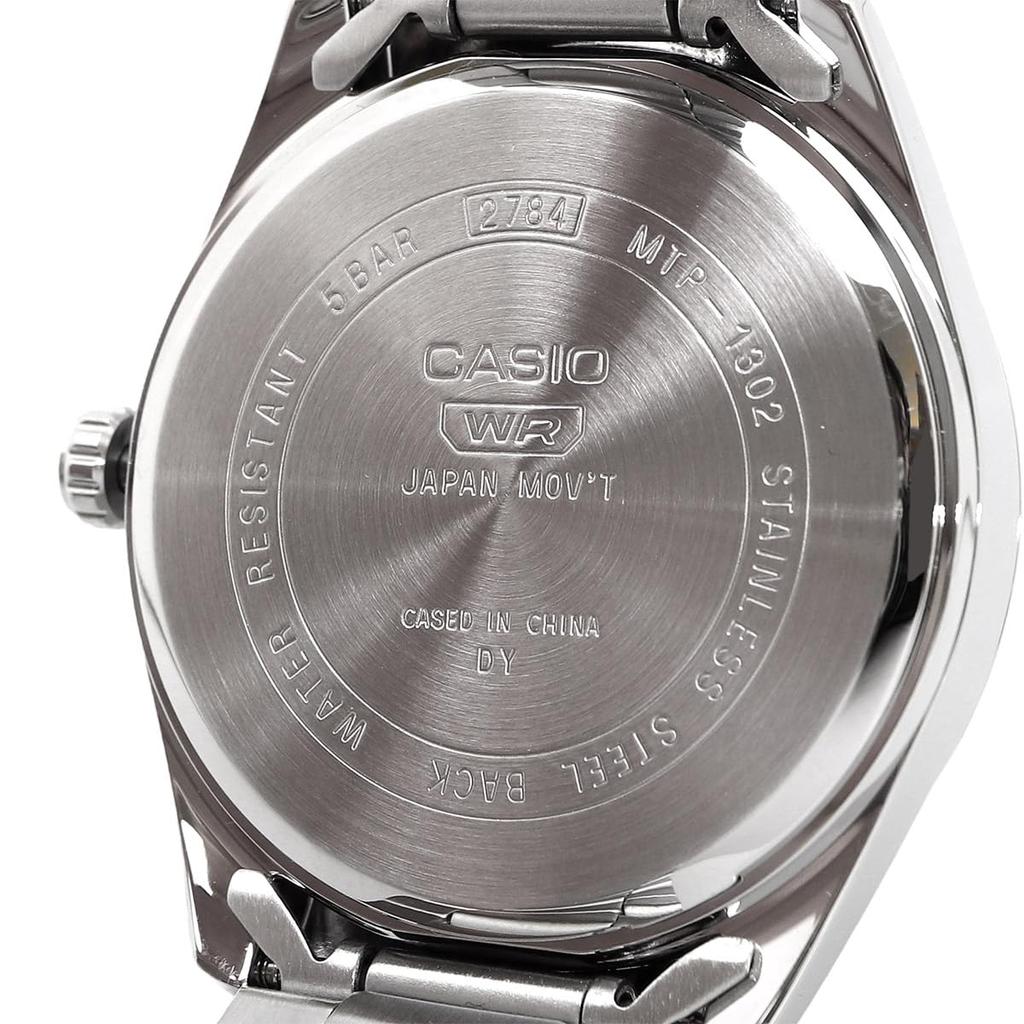 Casio MTP-1302DS-1AV Analog Quartz Men's Watch Metal Band Silver Black Mother of Pearl Dial