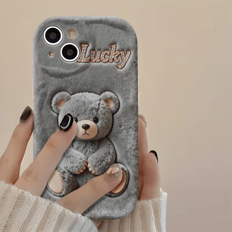 Gray Plush Teddy Bear Pattern Wavy Phone Case For Samsung Galaxy S26 S25 S24 Ultra S23 FE S22 S21 S20 Plus A16 A55 A54 A53 Cover