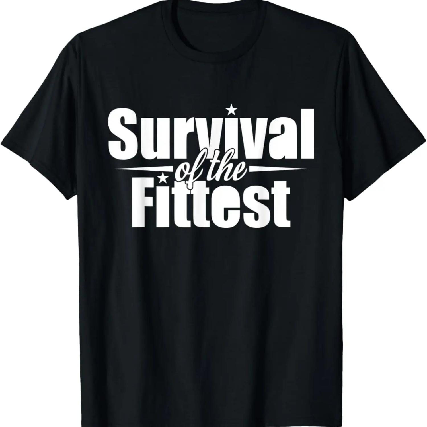 

C596 SURVIVAL OF THE FITTEST T-Shirt Workout Gym MMA Fitness T-Shirt XXXXXL чорний