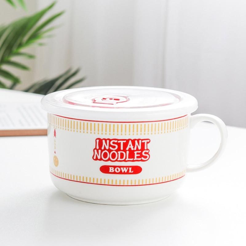 Cartoon Printed Ceramic Soup Bowl With Ergonomic Handle 800ml To 1100ml Rotating Time Trackers Lid Microwave Safe For Students Adults