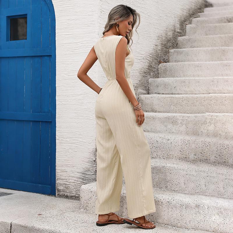 New Model Casual and Minimalist Style One-piece Pants with Solid Color Texture and Sleeveless Design for Summer Vacation