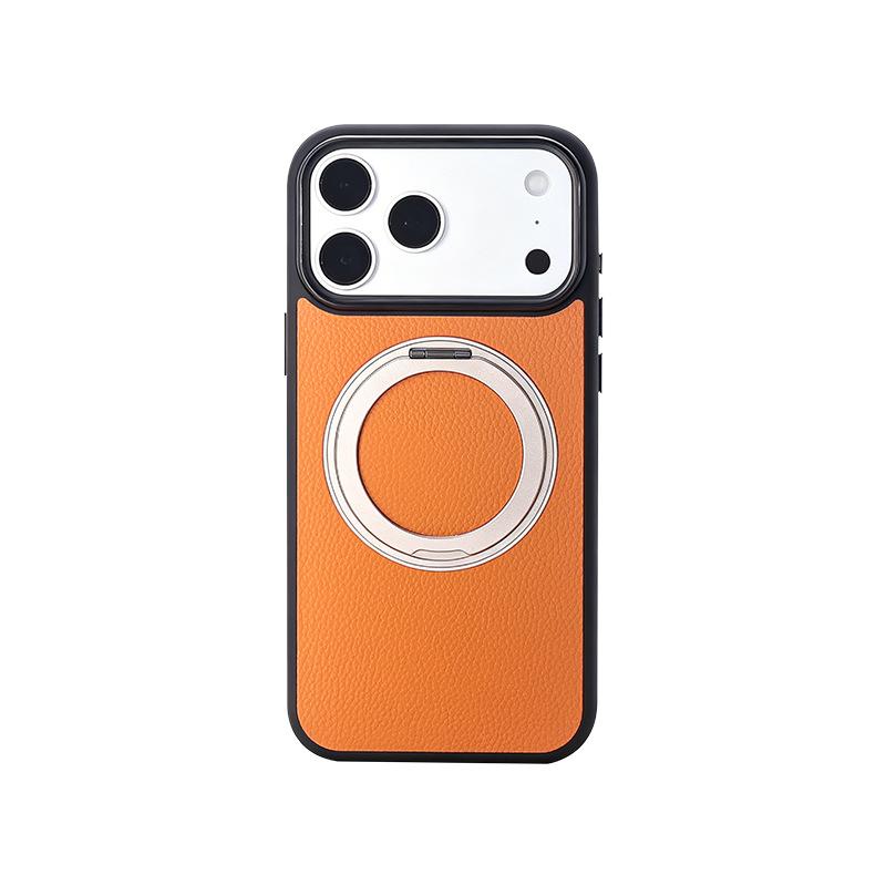 The New Lychee Pattern Leather Is Suitable for Apple 18Promax Mobile Phone Case, Rotating Magnetic Bracket, and Leather Protective Cover.