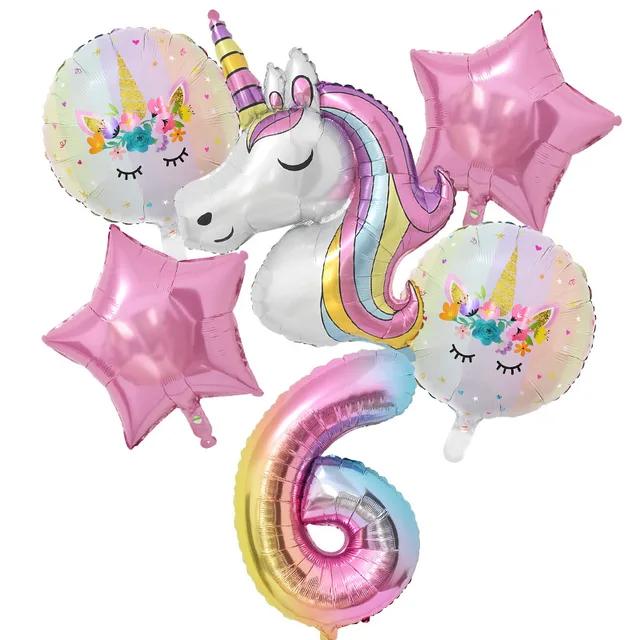 New 1Set Rainbow Unicorn Balloon 32 inch Number Foil Balloons 1st Kids Unicorn Theme Birthday Party Decorations Baby Shower Glob
