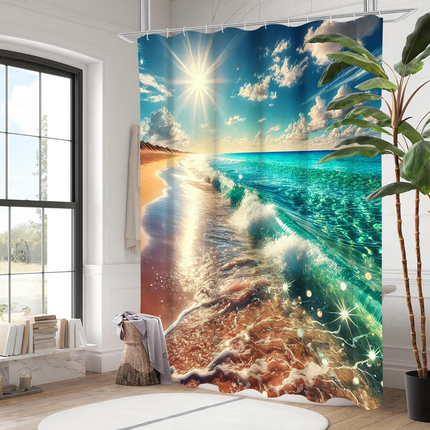 

Шторка для ванной с пляжным узором Водонепроницаемая шторка для душа для ванной комнаты с 12 крючками Домашний декор Бесплатная доставка 180x180cm curtain синий