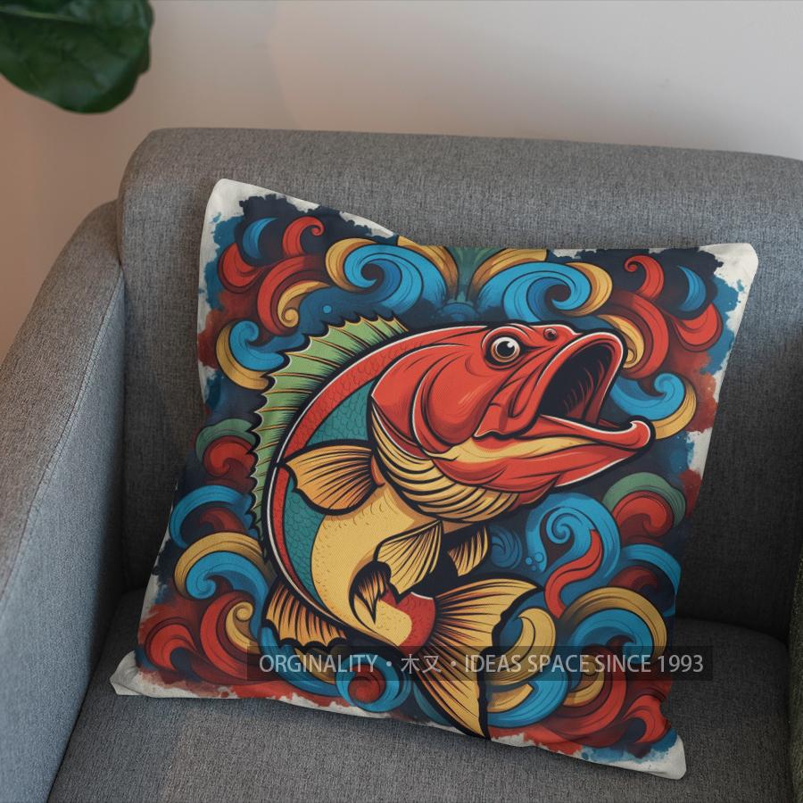2D Colorful Fish Artistic Throw Pillow Cover Pattern Cushion Cover Suitable For Sofa Bedroom Car Pillow Cover