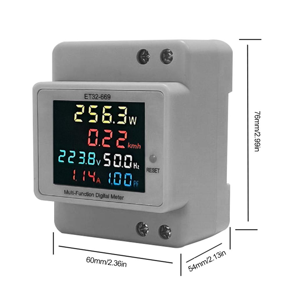 6IN1 DIN-Rail AC Volt Monitor Voltage Current Power Factor Meter LCD Display Guide Rail Power Tester Single Phase 100A 110V 220V