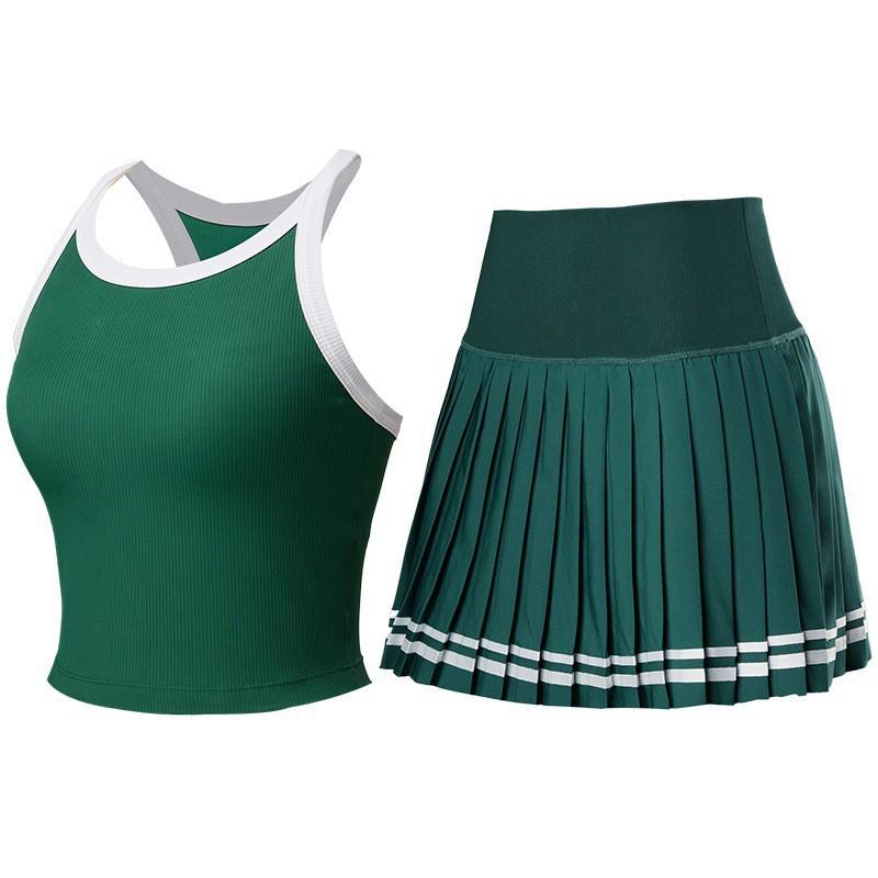 

Fashionable Tennis Suit Integrated Halter Vest Pleated Skirt Contrasting Yoga Fitness Sportswear XXXL