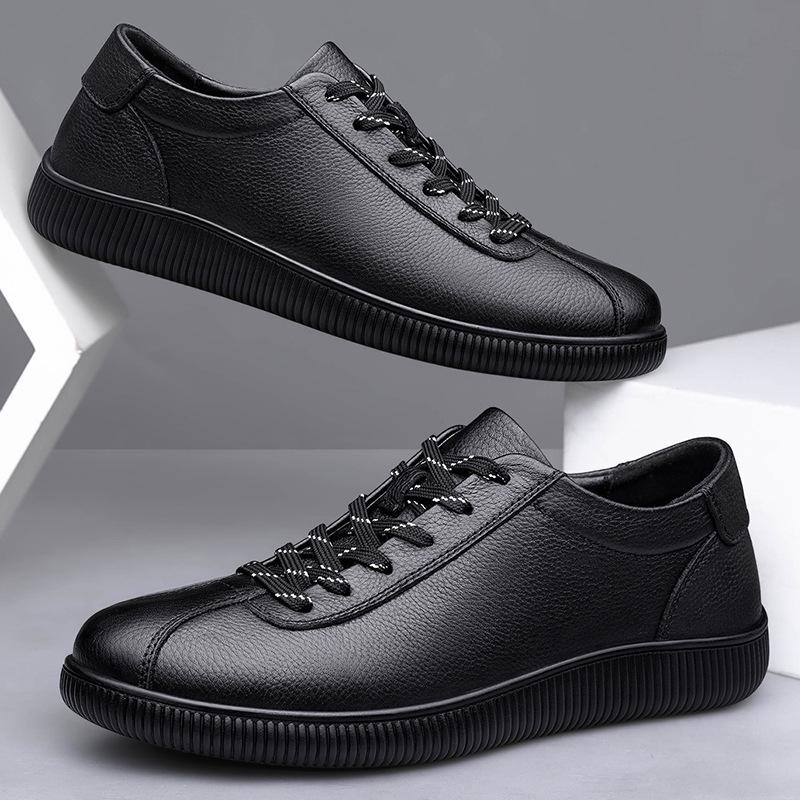 Men's Genuine Leather Plus Size Casual Black Shoes with Soft Sole for Spring and Autumn