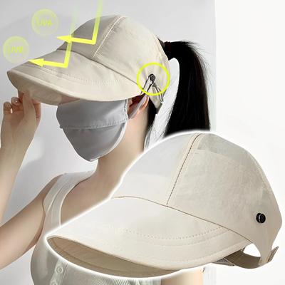 Sommer Sonnenhut mit breiter Krempe für Damen, faltbar, verstellbar, für den Strand, Fischerhut, UV-Schutz, Visiere, Fischer-Pferdeschwanz-Caps