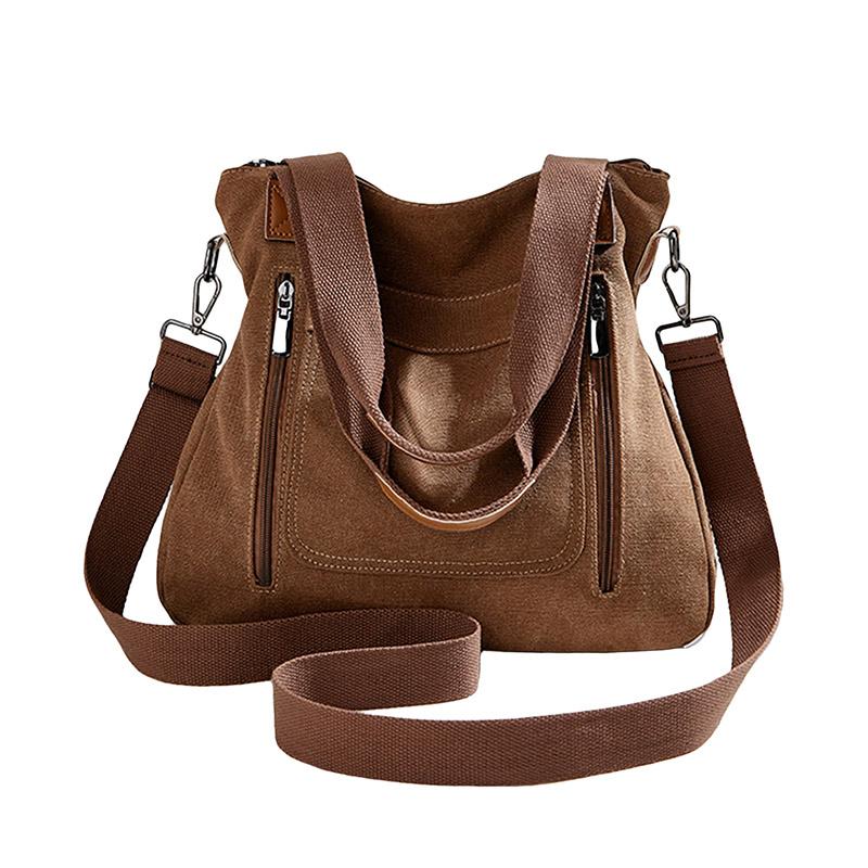 Elegant feminin lerretsskulderveske multifunksjonell med flere lommer stor kapasitet ny