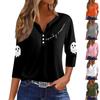 Dames T-skjorte Tee Trykk Knapp 3/4 ErmeHverdag Helg Mote Basic V-hals Vanlig Topp