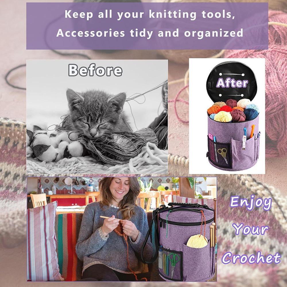 Aufbewahrungstasche für Strickwerkzeuge, Garn-Häkel-Organizer, Tragetasche, großes Fassungsvermögen, tragbar, mit Fronttasche für Garnnadeln und Haken