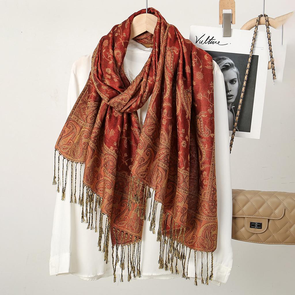 Thick Pashmina Scarf Shawl Wrap Paisley Jacquard Stoles Vintage Cashew Scarves Printed Cotton Tippet Sunscreen Hijab