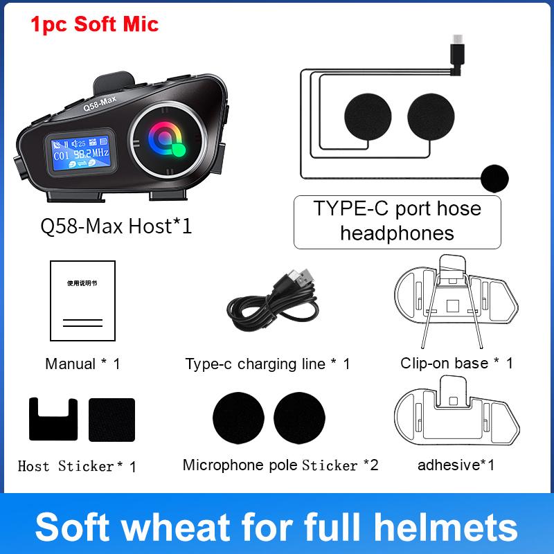 

1/2 шт Q58-Max мотоциклетный шлем интерком Bluetooth гарнитура ЖК-дисплей 2 гонщика 500 м переговорное устройство музыка поделиться с фонариком